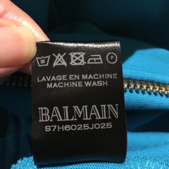 Balmain Paris Made in ITALY Men Turquoise Long Hooded Sweatshirt Sweater New - Picture 5 of 12